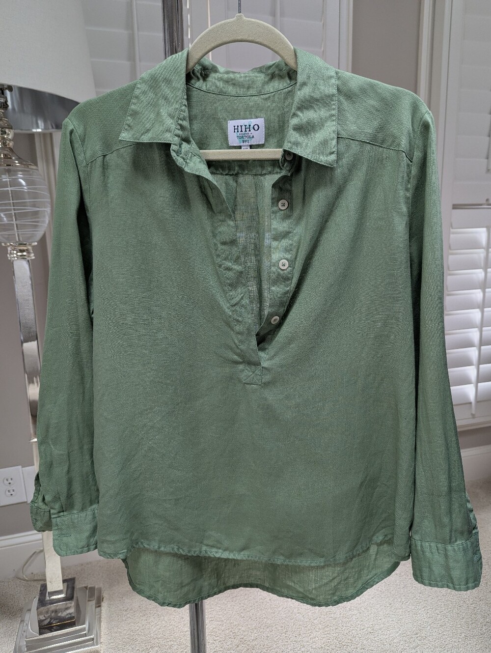 Hiho Linen Green Long-Sleeve Pullover Blouse